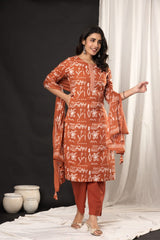 The Kurti Shop, Women Ethnic Wear, 3 Piece Cotton Kurti Set, Printed Kurti with Dupatta, Casual Office Wear Suit, Indian Traditional Wear, Designer Kurti Set.