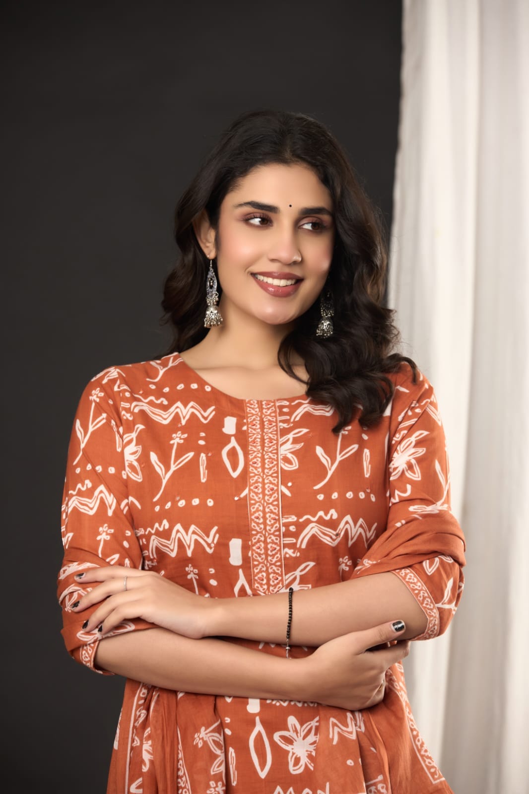 The Kurti Shop, Women Ethnic Wear, 3 Piece Cotton Kurti Set, Printed Kurti with Dupatta, Casual Office Wear Suit, Indian Traditional Wear, Designer Kurti Set.
