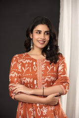 The Kurti Shop, Women Ethnic Wear, 3 Piece Cotton Kurti Set, Printed Kurti with Dupatta, Casual Office Wear Suit, Indian Traditional Wear, Designer Kurti Set.