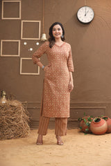The Kurti Shop, Women Ethnic Wear, Abstract Printed Kurta Set, Cotton Straight Kurti, Printed Suit with Dupatta, Daily Wear Ethnic Set, Casual Office Wear Kurti, 3 Piece Cotton Suit
