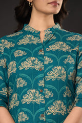 The Kurti Shop, the kurti shop kurta set, the kurti shop suits, teal blue kurti, teal green kurti set, cotton printed kurta set, women floral kurti palazzo set, mandarin collar kurti, front button straight kurta, office wear kurti, ethnic suit set for women, daily wear kurti set, printed co-ord set women, indian ethnic wear, summer cotton suit set, womens stylish kurti, traditional kurti pants set, latest kurti design 2026, branded suit set for women, pure cotton readymade suit, ladies ethnic outfit, 