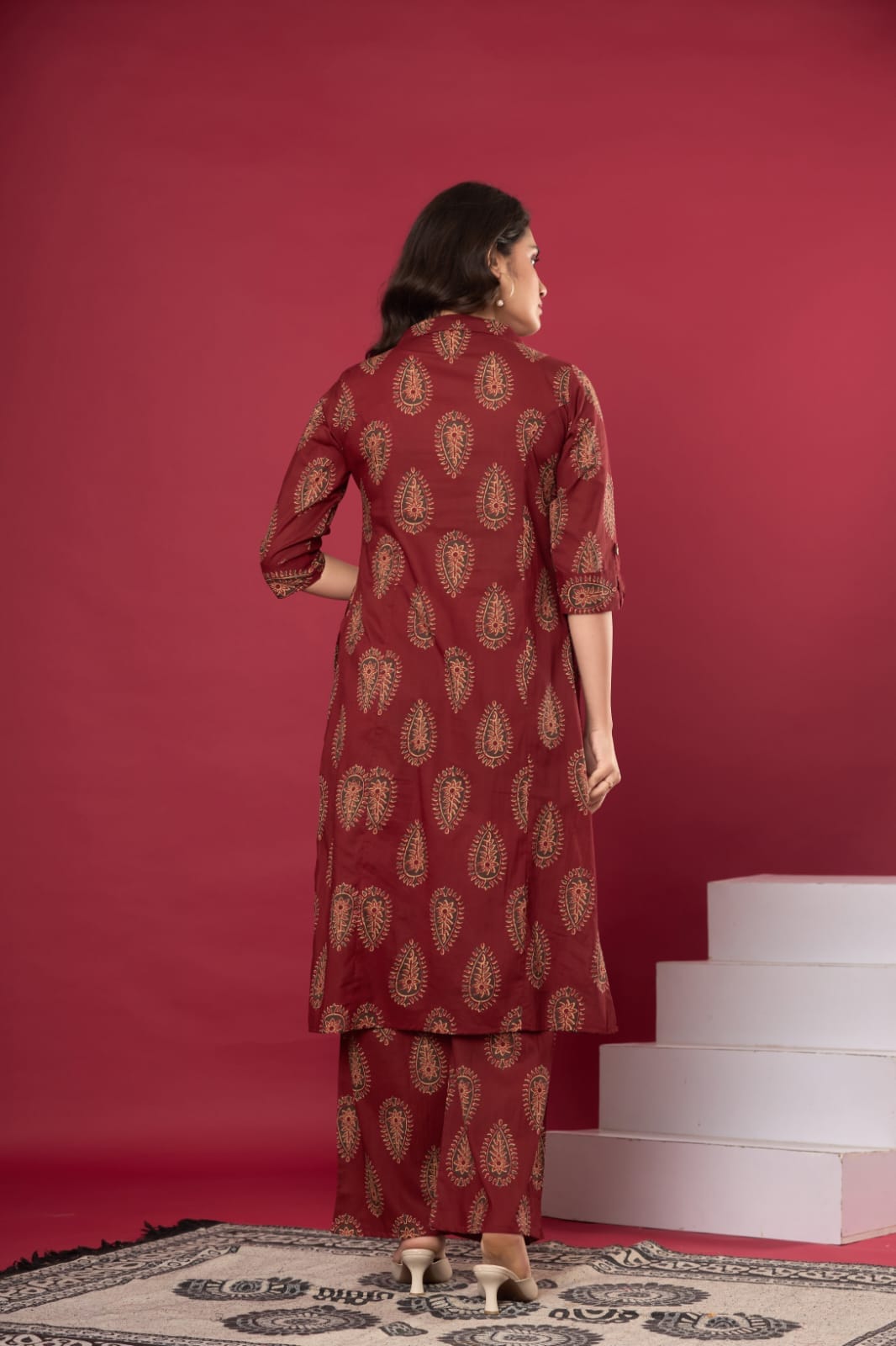 The Kurti Shop, Women Co Ord Set, 2 Piece Co Ord Set, Cotton Tunic Trouser Set, Paisley Printed Co Ord Set, Shirt Collar Co Ord Set, Office Wear Co Ord Set for Women, Casual Western Ethnic Wear, Travel Friendly Co Ord Set