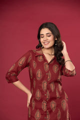 The Kurti Shop, Women Co Ord Set, 2 Piece Co Ord Set, Cotton Tunic Trouser Set, Paisley Printed Co Ord Set, Shirt Collar Co Ord Set, Office Wear Co Ord Set for Women, Casual Western Ethnic Wear, Travel Friendly Co Ord Set