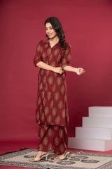 The Kurti Shop, Women Co Ord Set, 2 Piece Co Ord Set, Cotton Tunic Trouser Set, Paisley Printed Co Ord Set, Shirt Collar Co Ord Set, Office Wear Co Ord Set for Women, Casual Western Ethnic Wear, Travel Friendly Co Ord Set