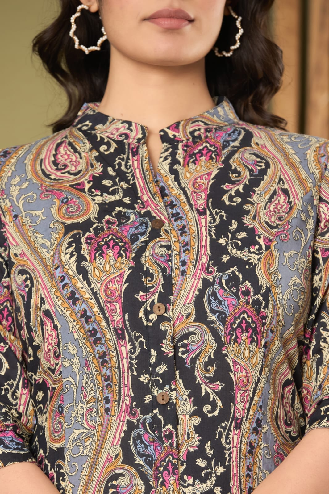 the kurti shop, the kurti shop kurta set, paisley printed kurti, women cotton kurta set, kurti palazzo set with pocket, mandarin collar kurta set, office wear ethnic set, 3/4 sleeve straight kurti, ladies kurta palazzo set, traditional cotton dress, daily wear kurti set, multicolor printed kurta, ready to wear kurti palazzo, ethnic straight kurta with palazzo, printed kurta set with pockets, casual summer cotton kurti pant