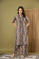 the kurti shop, the kurti shop kurta set, paisley printed kurti, women cotton kurta set, kurti palazzo set with pocket, mandarin collar kurta set, office wear ethnic set, 3/4 sleeve straight kurti, ladies kurta palazzo set, traditional cotton dress, daily wear kurti set, multicolor printed kurta, ready to wear kurti palazzo, ethnic straight kurta with palazzo, printed kurta set with pockets, casual summer cotton kurti pant