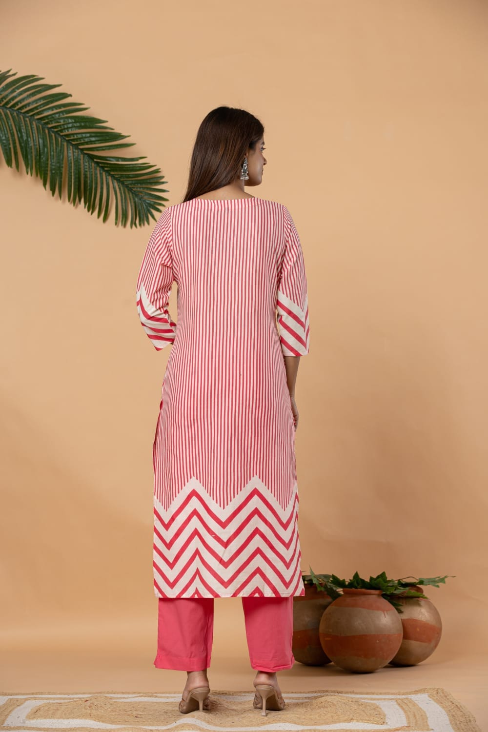 The Kurti Shop Women's Cotton Straight Line Kurti with Elasticated Pant & Dupatta Set for Office, Party & Festive Wear