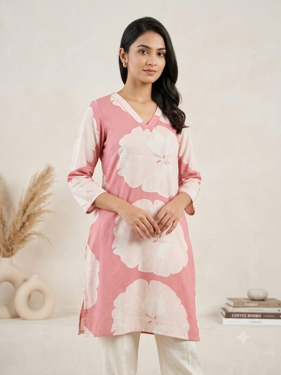 short kurti for jeans

indo western short kurta

straight fit short tunic

comfortable stylish kurtis

3/4 sleeve short kurti

hip length tunic for trousers

office chic fashion

workwear essentials for women