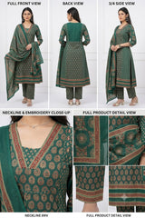 The Kurti Shop Women's Traditional Patterned A-Line Kurta with Pants and Dupatta (3-Piece Set)