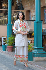 Women’s White Floral Embroidered Kurta Pant Set | 2 Piece Ethnic Wear