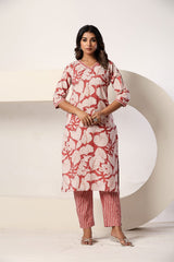 Green Floral Printed 3 Piece Kurta Set with Striped Pant & Dupatta