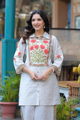 Women’s White Floral Embroidered Kurta Pant Set | 2 Piece Ethnic Wear