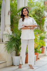 Women’s White Floral Printed Kurta Pant Set