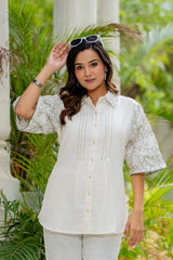 Women’s White Floral Printed Kurta Pant Set
