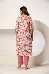 Green Floral Printed 3 Piece Kurta Set with Striped Pant & Dupatta