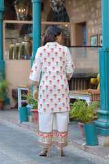 Women’s White Floral Embroidered Kurta Pant Set | 2 Piece Ethnic Wear